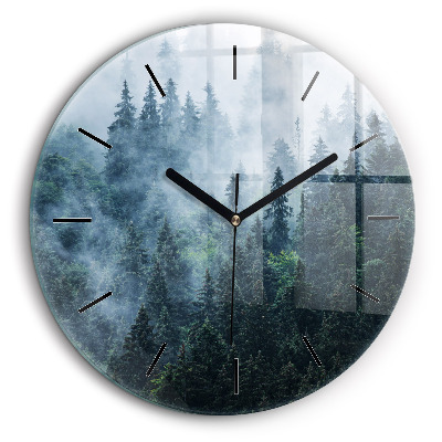 Ceas perete din sticlă rotund Peisaj de munte cețos