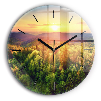 Ceas perete din sticlă rotund Apus peste dealuri