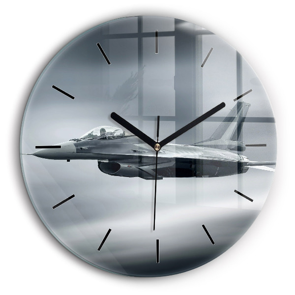 Ceas rotund de perete din sticlă Avion militar