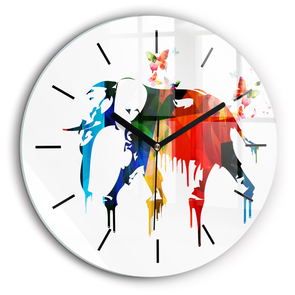 Ceas din sticlă rotund Elefant colorat pictat