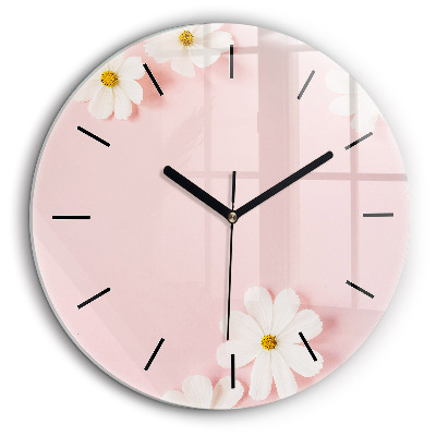 Ceas perete din sticlă rotund Flori de margarete