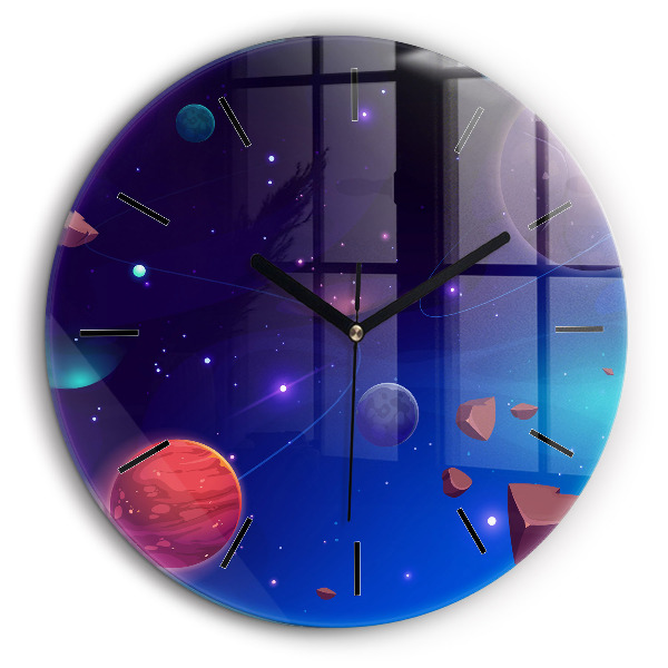Ceas perete din sticlă rotund Planete galaxie