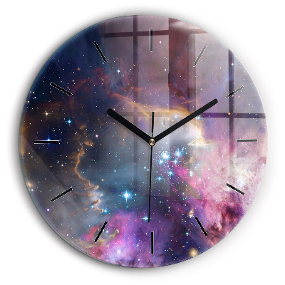 Ceas perete din sticlă rotund Galaxy și stele