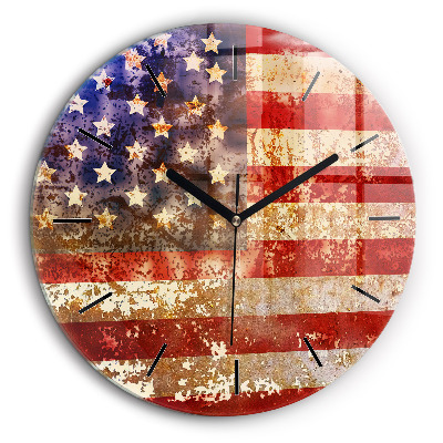 Ceas perete din sticlă rotund Steagul SUA în stil vintage