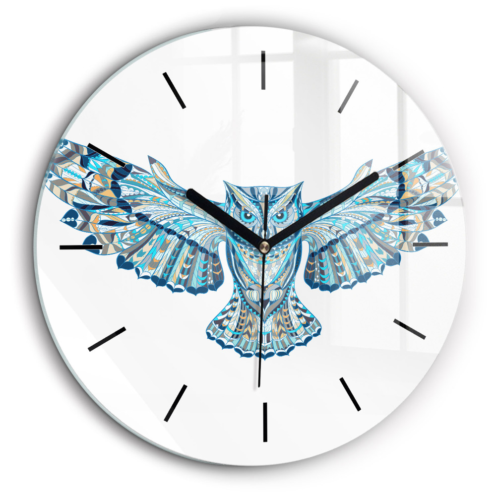 Ceas de sticlă pe perete rotund Bufniță în zbor