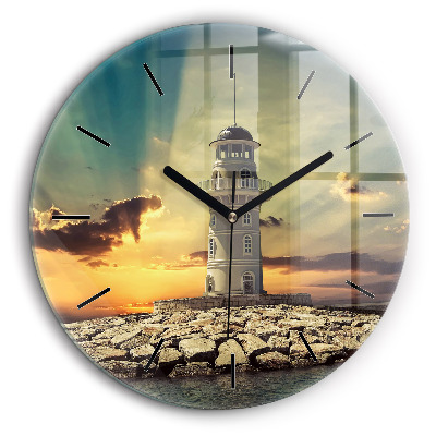 Ceas perete din sticlă rotund Far pe apă