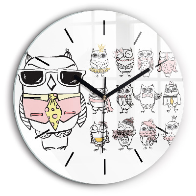 Ceas rotund de perete din sticlă Poster de epocă cu bufnițe