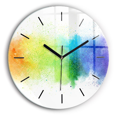 Ceas perete din sticlă rotund Curcubeu abstract