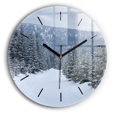 Ceas perete din sticlă rotund Munții Uriașii Cehi iarna