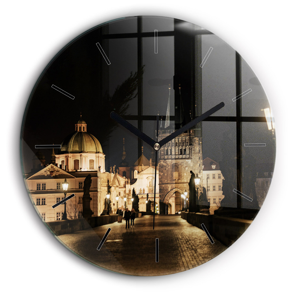 Ceas rotund de perete din sticlă Podul Carol din Praga