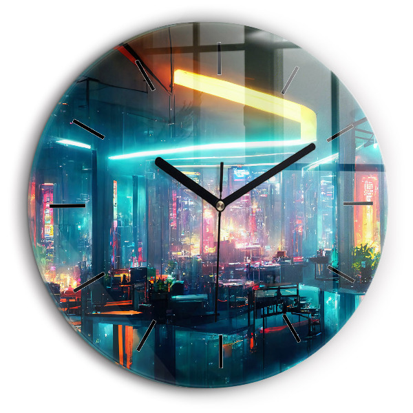 Ceas din sticlă rotund Un oraș în stil cyberpunk