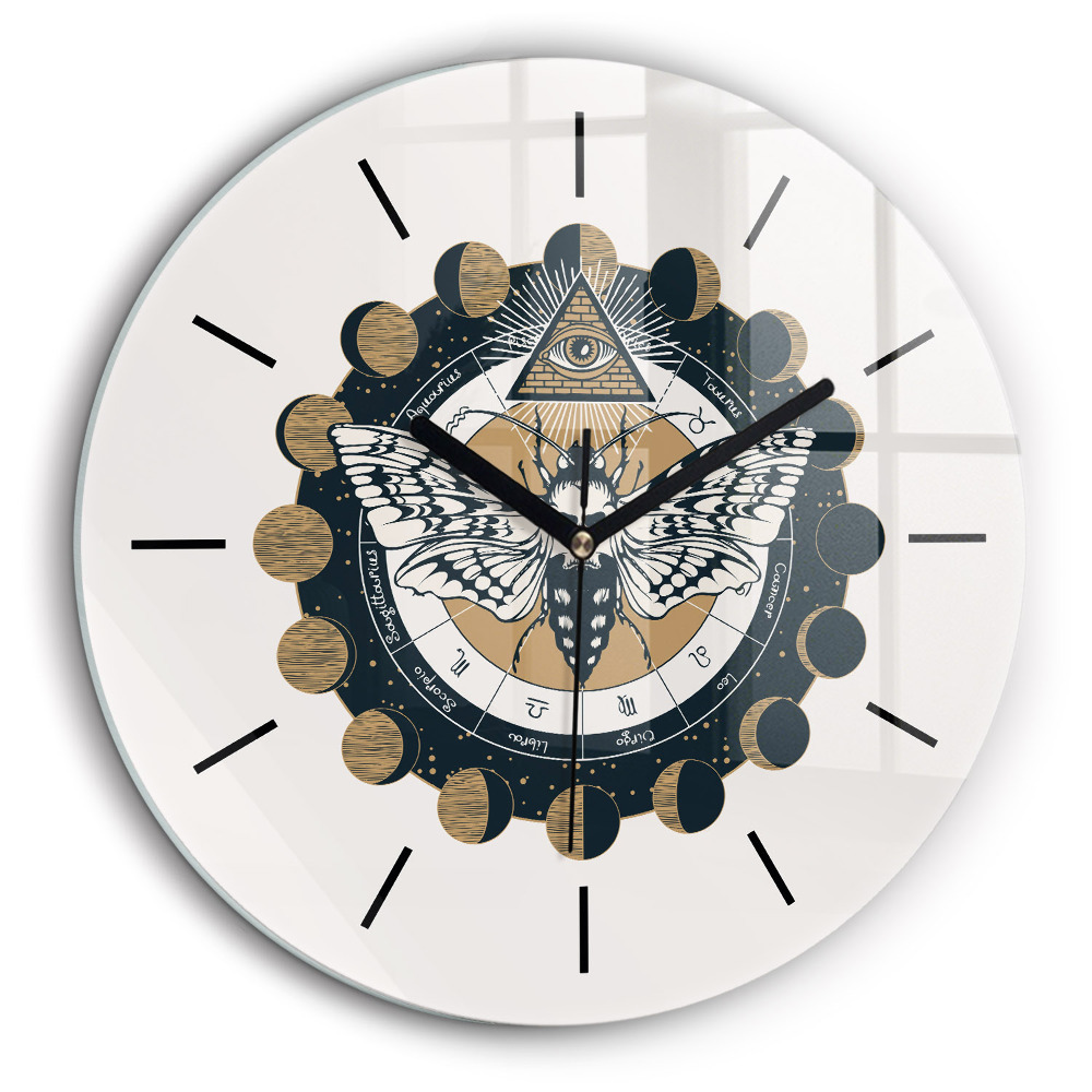 Ceas din sticlă rotund Fazele lunii și ochiul