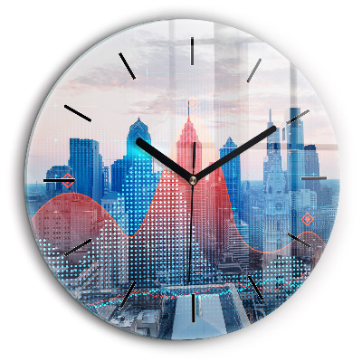 Ceas rotund de perete din sticlă Zgârie-nori din Philadelphia