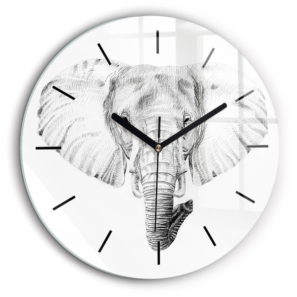 Ceas din sticlă rotund Cap de elefant grafic