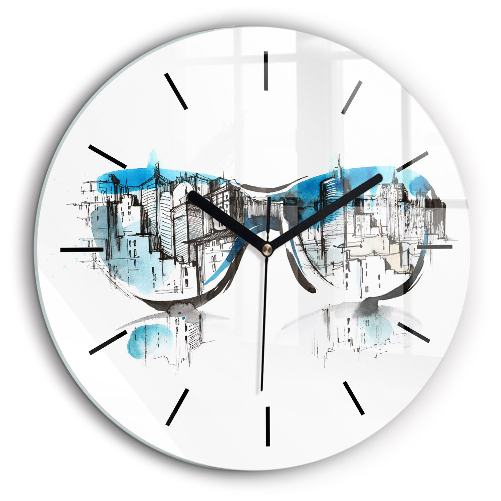 Ceas rotund de perete din sticlă Orașul în ochelari