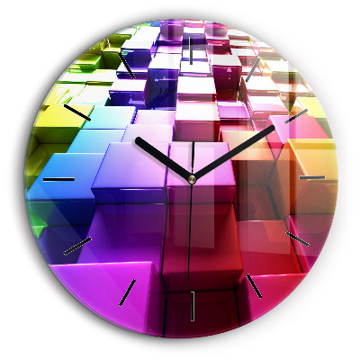 Ceas perete din sticlă rotund Cuburi colorate
