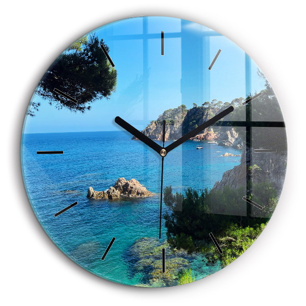 Ceas de sticlă pe perete rotund Coasta Costa Brava
