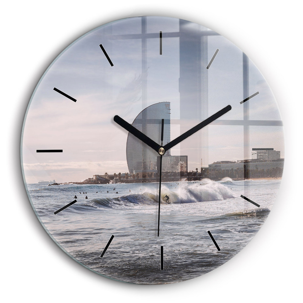 Ceas de sticlă pe perete rotund Barcelona Surfer