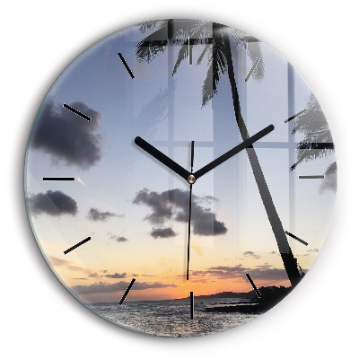 Ceas din sticlă rotund Palmier și răsărit