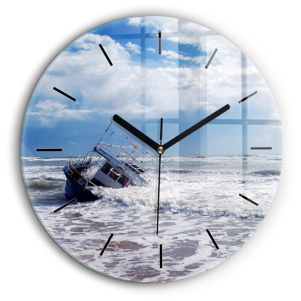 Ceas rotund de perete din sticlă Nava cu apă scufundată